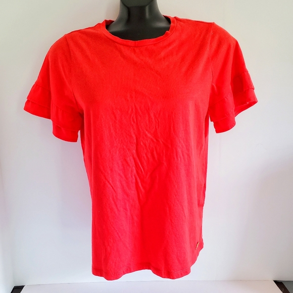 MICHAEL MICHAEL KORS Red Ruffle Sleeve Tee M - Picture 3 of 8